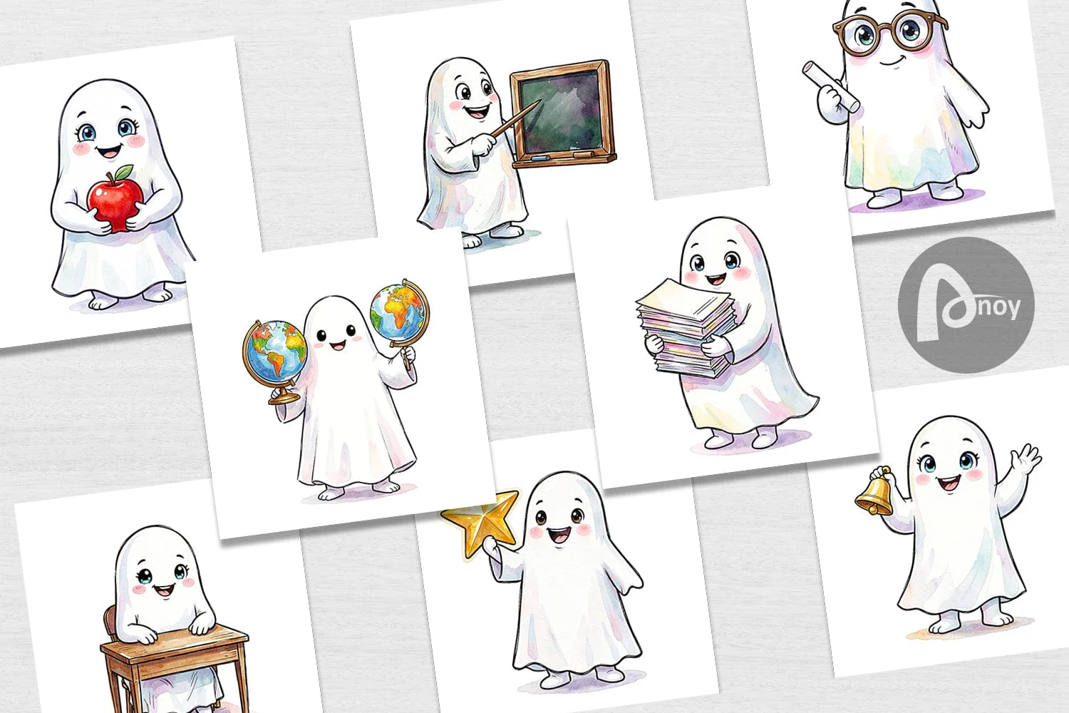 Digital Paper Cute Classroom Teacher Ghost - Image 2