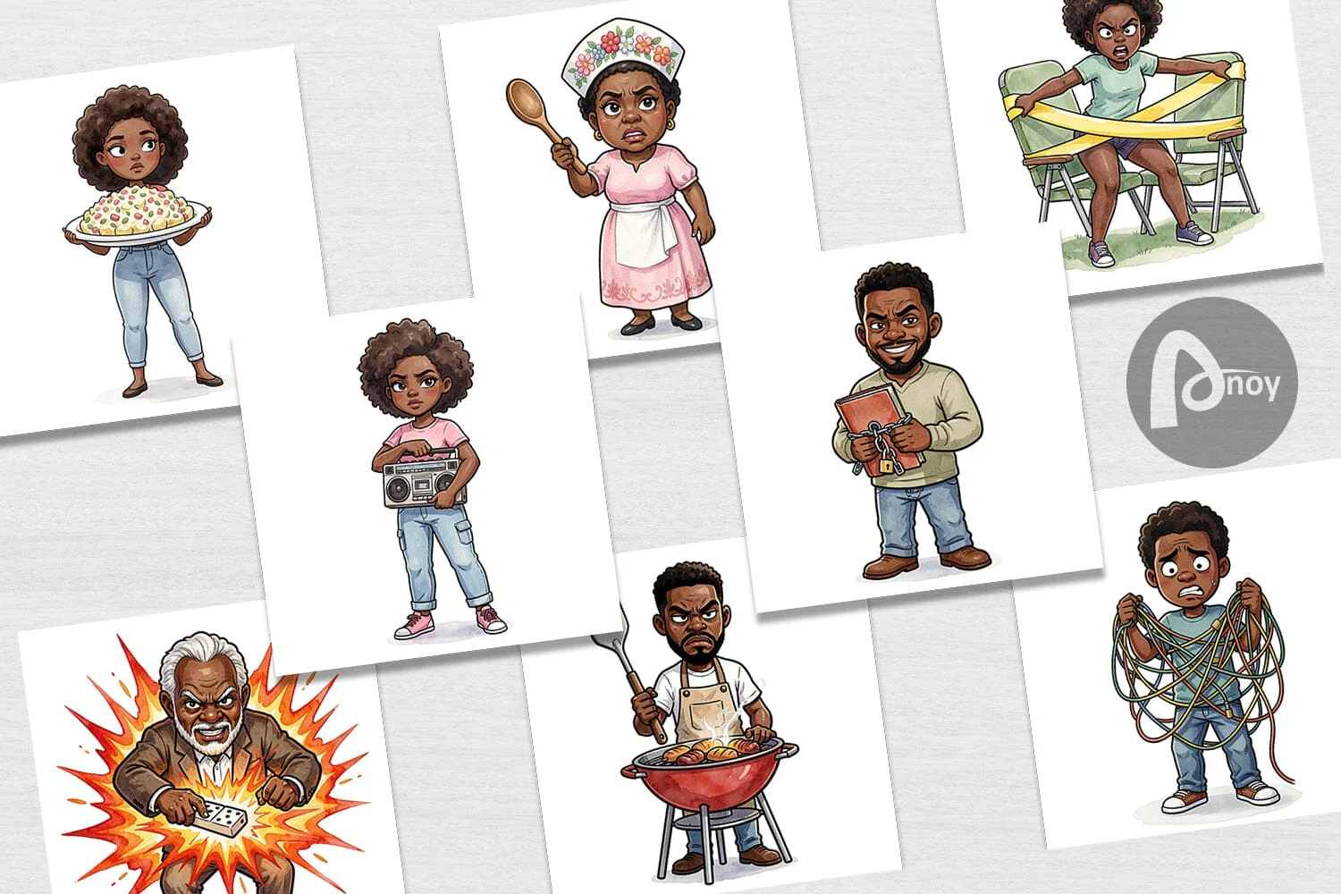 Digital Paper Funny Black Family Cookout - Image 2