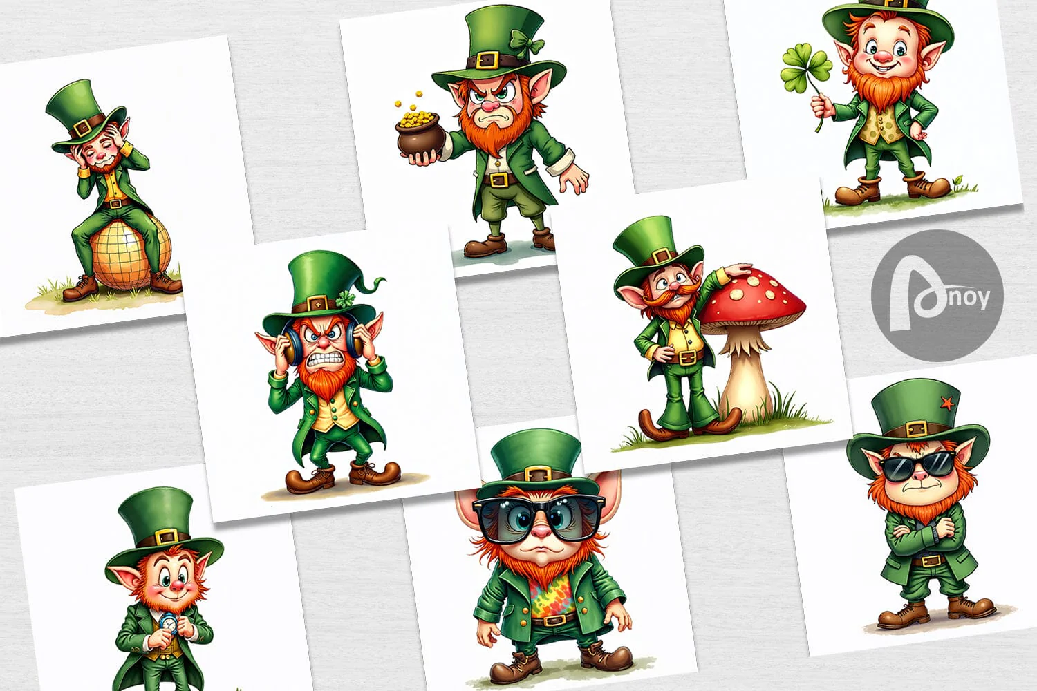 Digital Paper Grumpy Retro Leprechaun - Image 2