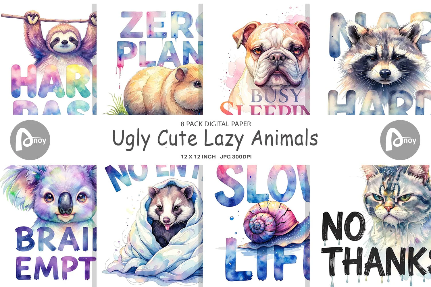 Digital Paper Lazy Cute Animals