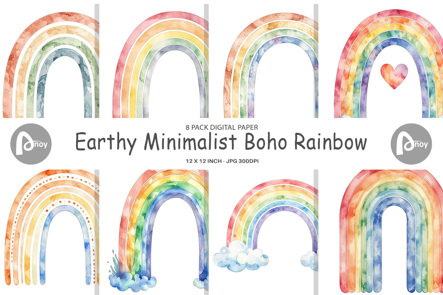 Digital Paper Minimalist Boho Rainbow