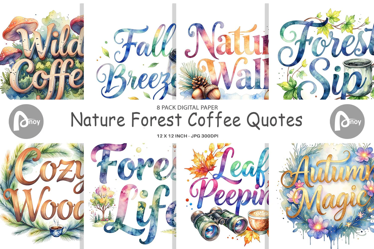 Digital Paper Nature Forest Coffee Quotes