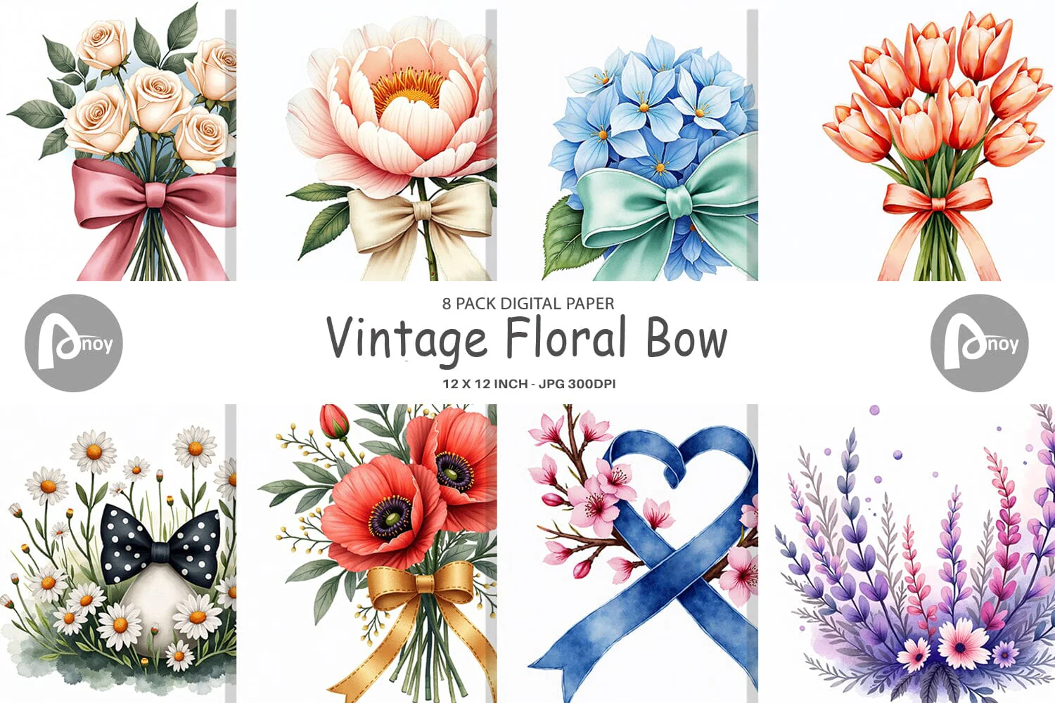 Digital Paper Vintage Floral Bow
