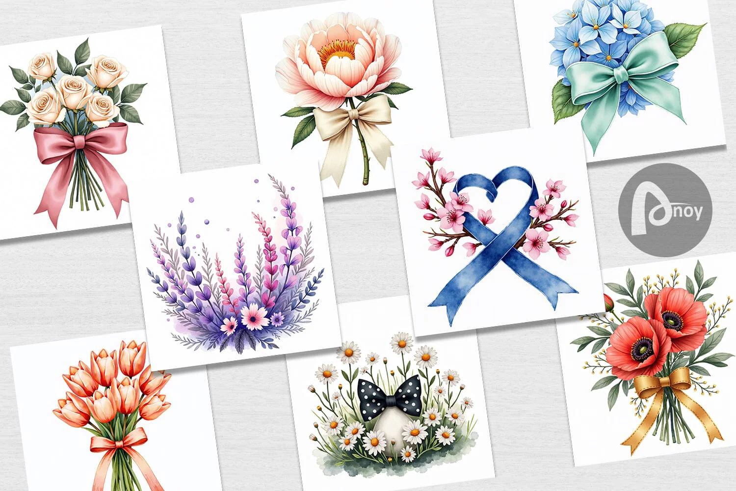 Digital Paper Vintage Floral Bow - Image 2