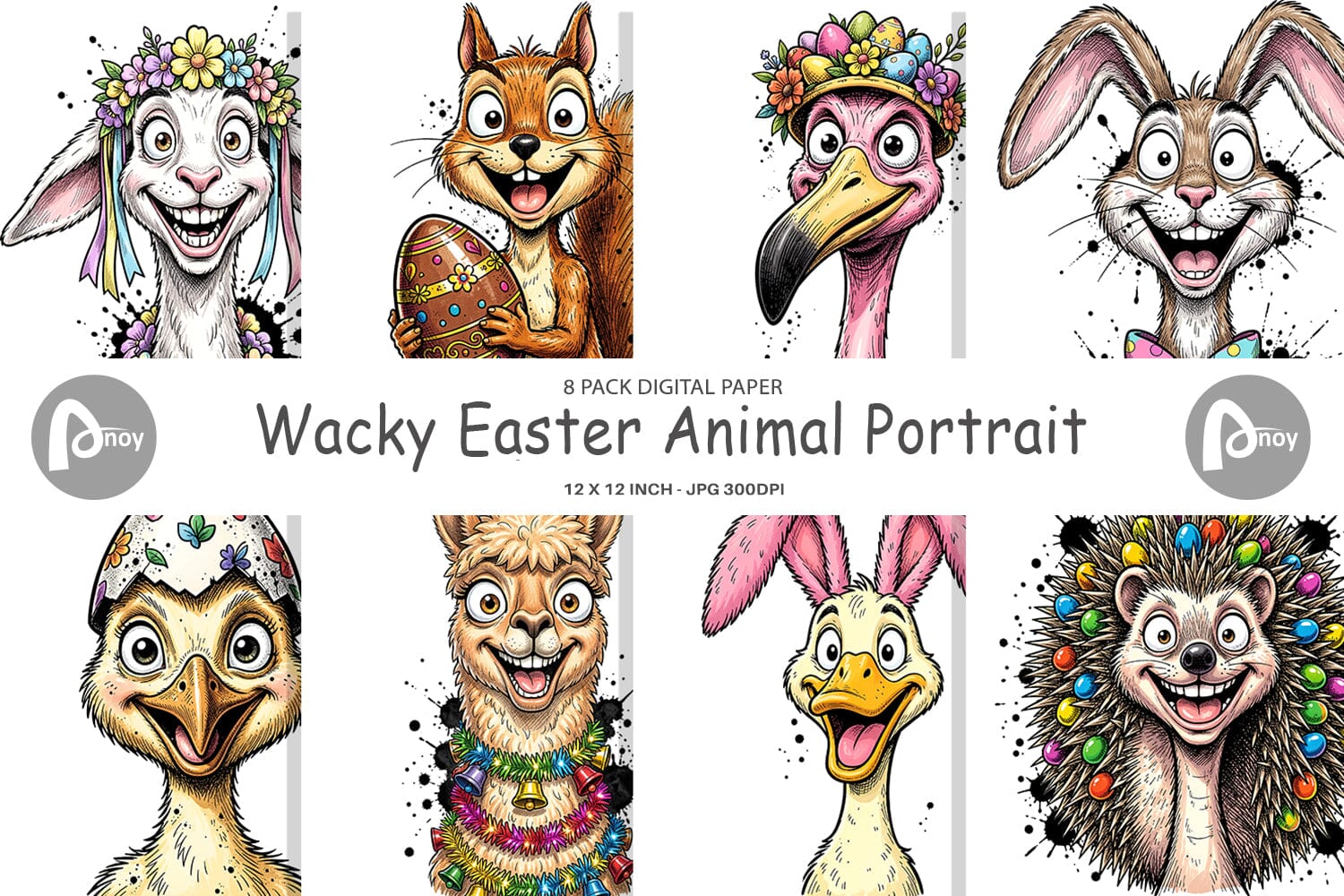 Digital Paper Wacky Easter Animal Portrait