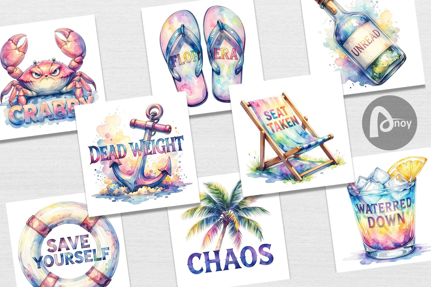 Digital Paper Watercolor Anti Social Beach Quotes - Image 2