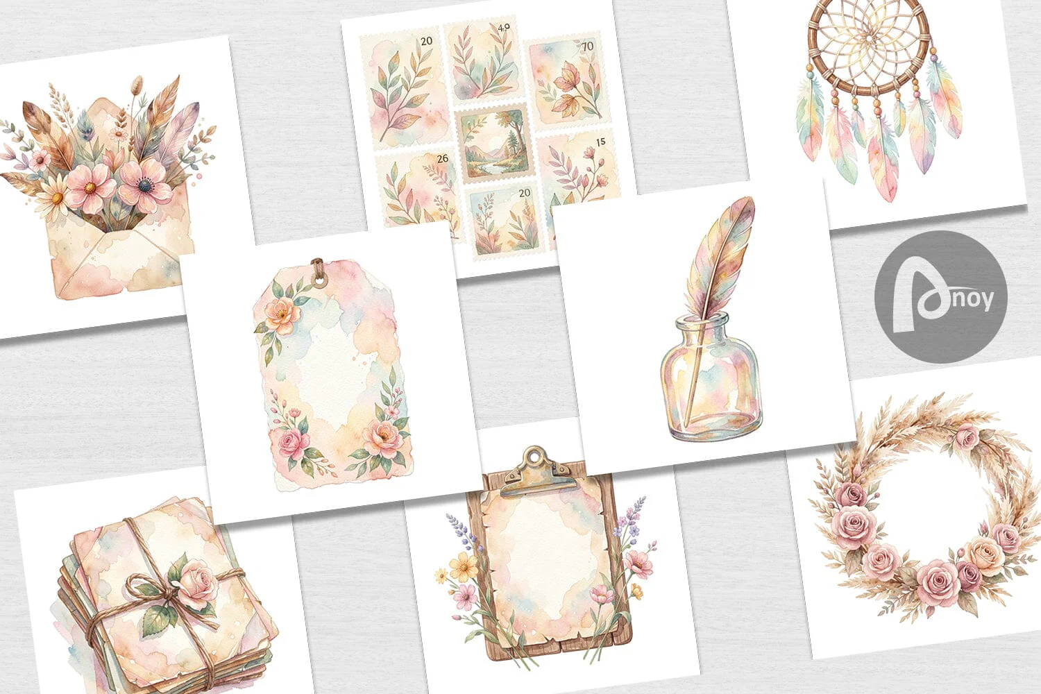 Digital Paper Watercolor Boho Floral Junk Journal Art - Image 2