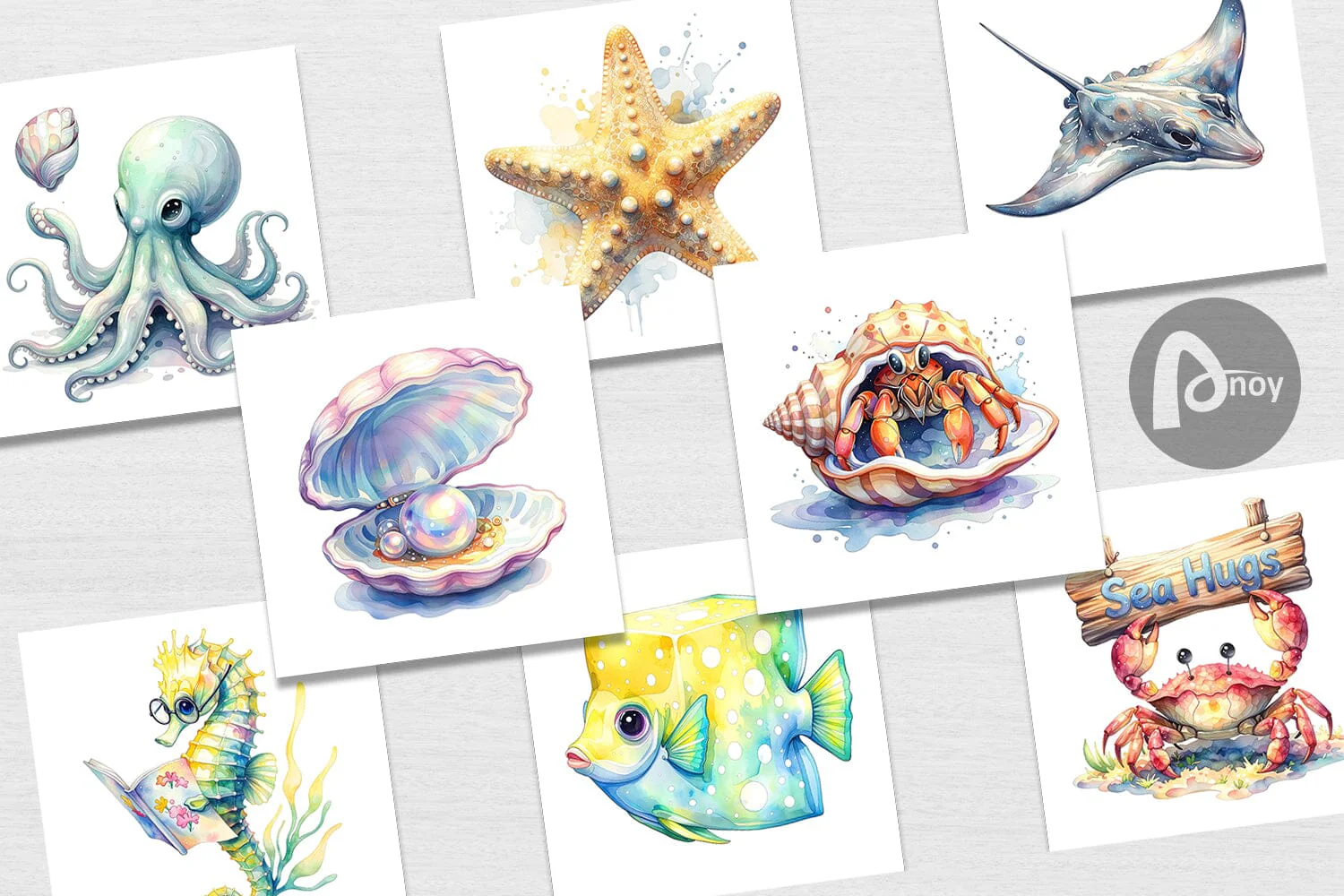 Digital Paper Watercolor Boho Ocean Nursery Animal - Image 2