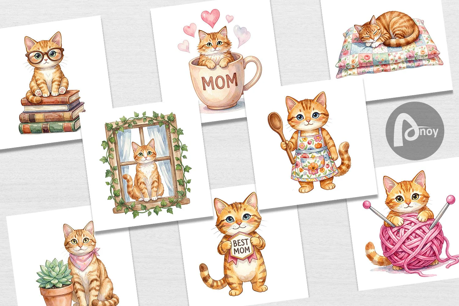 Digital Paper Watercolor Cozy Cat Mom Lifestyle Art - Image 2