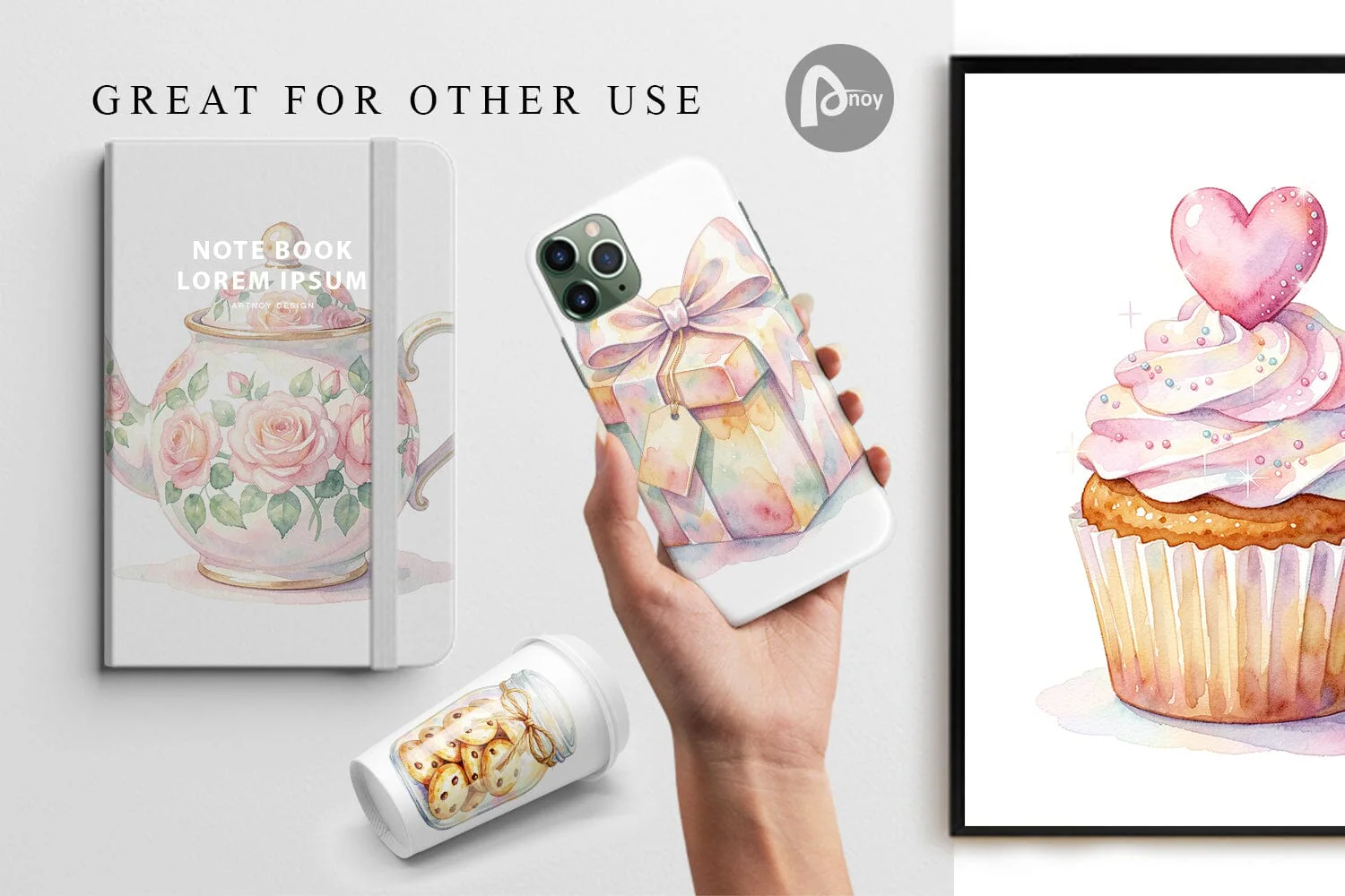 Digital Paper Watercolor Cozy Tea Time Mom Brunch - Image 3
