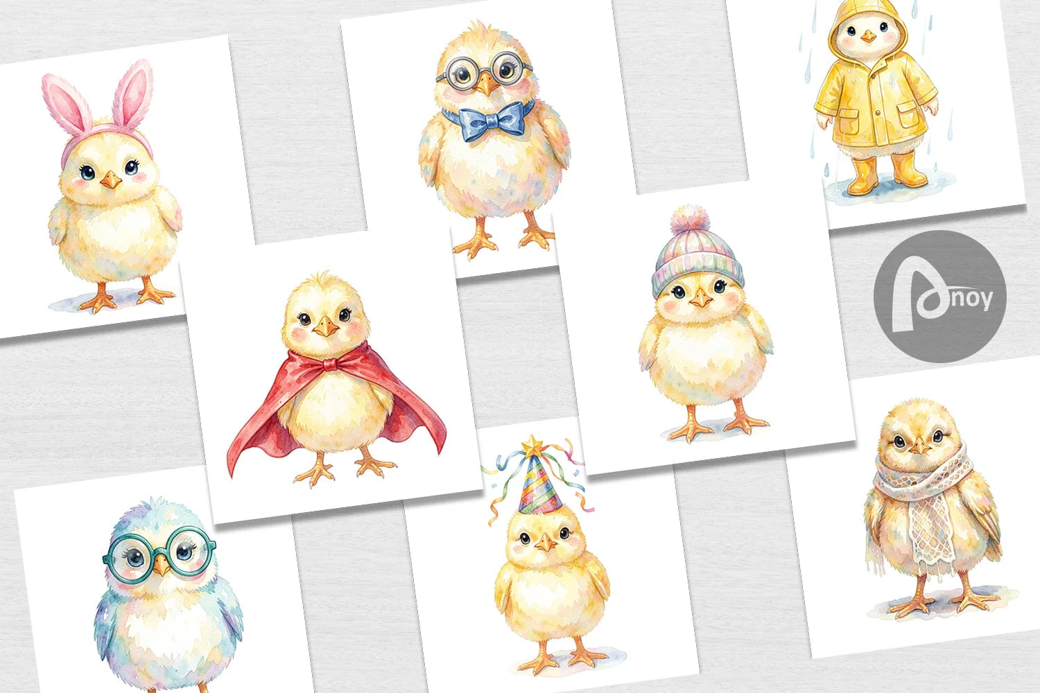 Digital Paper Watercolor Easter Chick Dress Up Art - Image 2