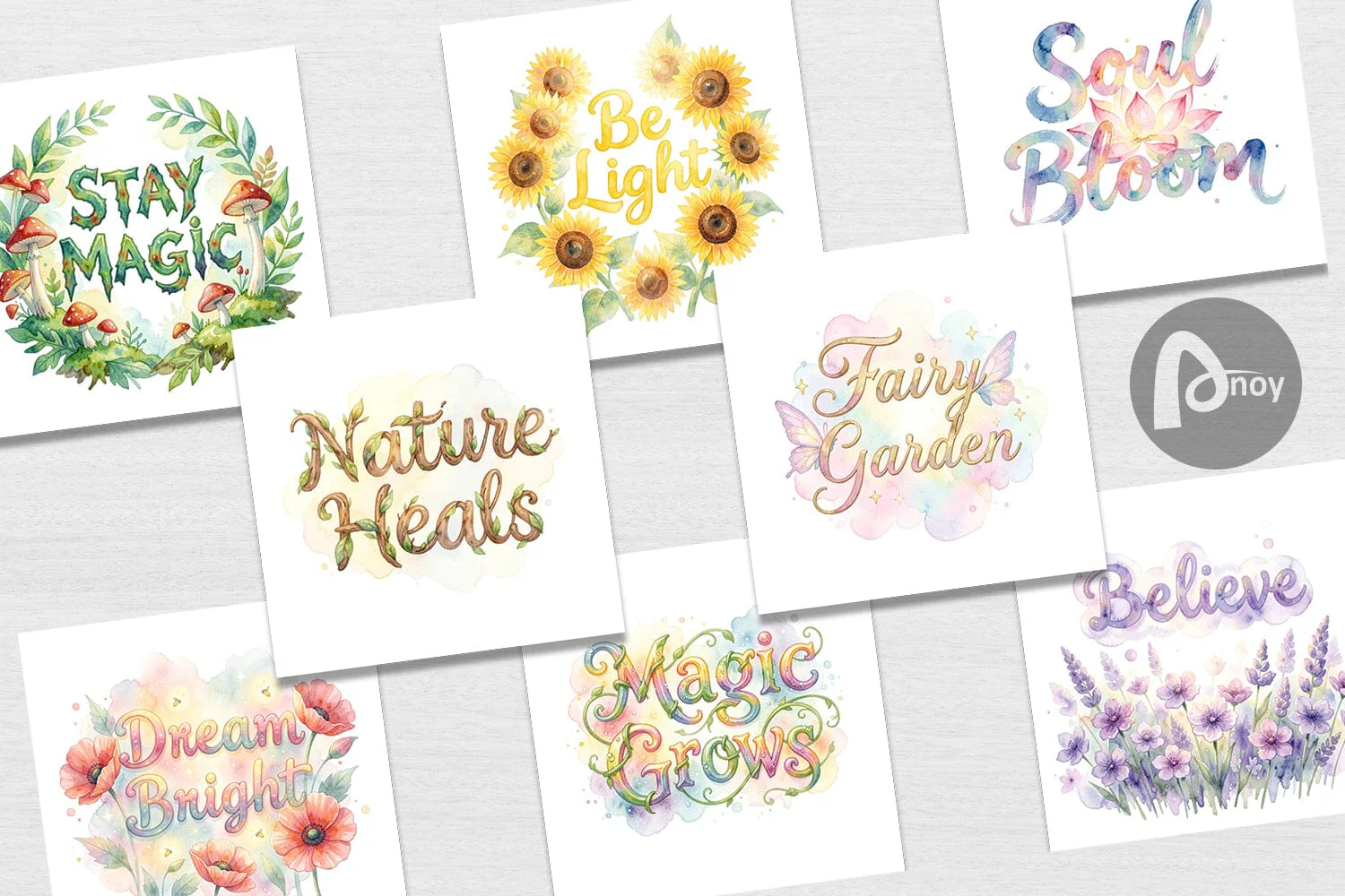 Digital Paper Watercolor Enchanted Magic Flower Quote - Image 2