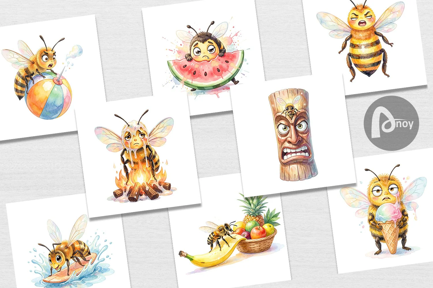 Digital Paper Watercolor Funny Clumsy Bee Summer Fail - Image 2