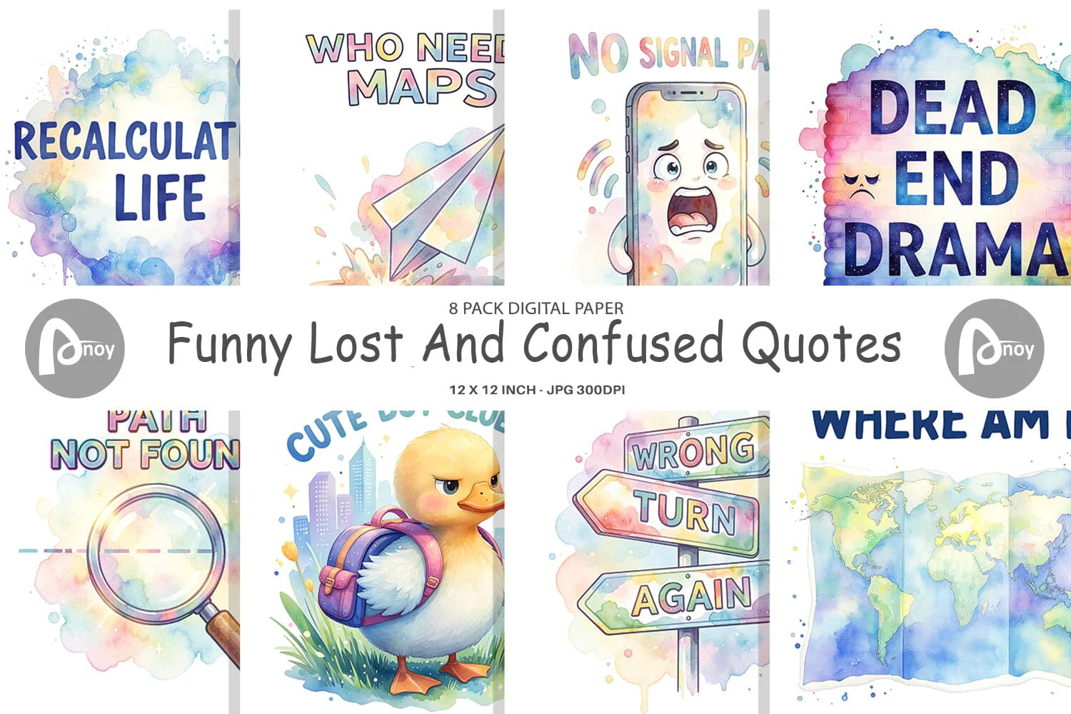 Digital Paper Watercolor Funny Lost And Confused Quotes