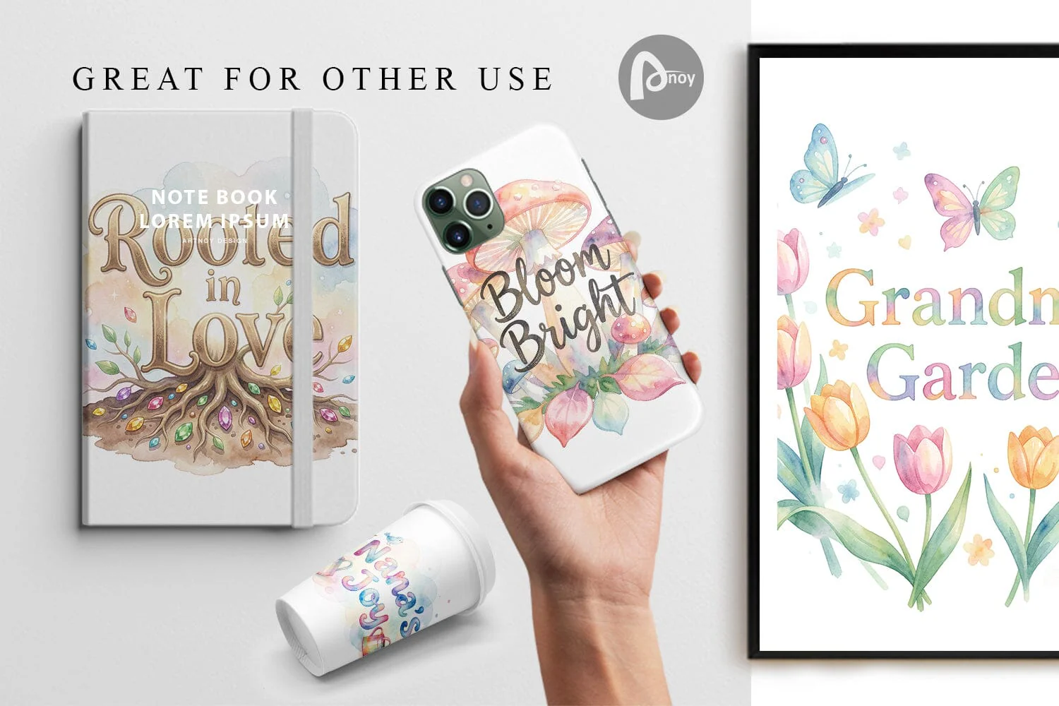 Digital Paper Watercolor Grandma Garden Love Quotes - Image 3