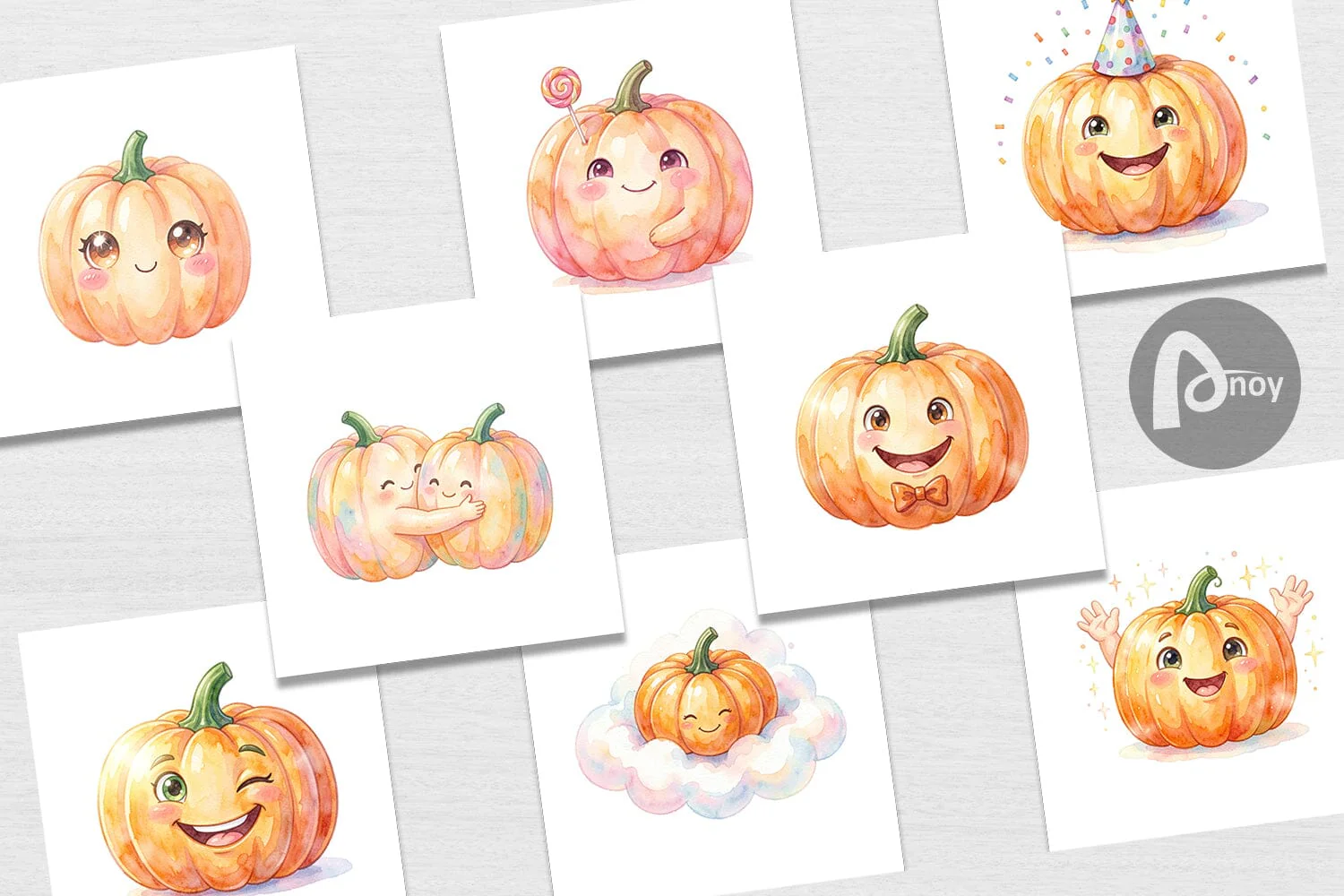 Digital Paper Watercolor Kawaii Cute Pastel Pumpkin - Image 2