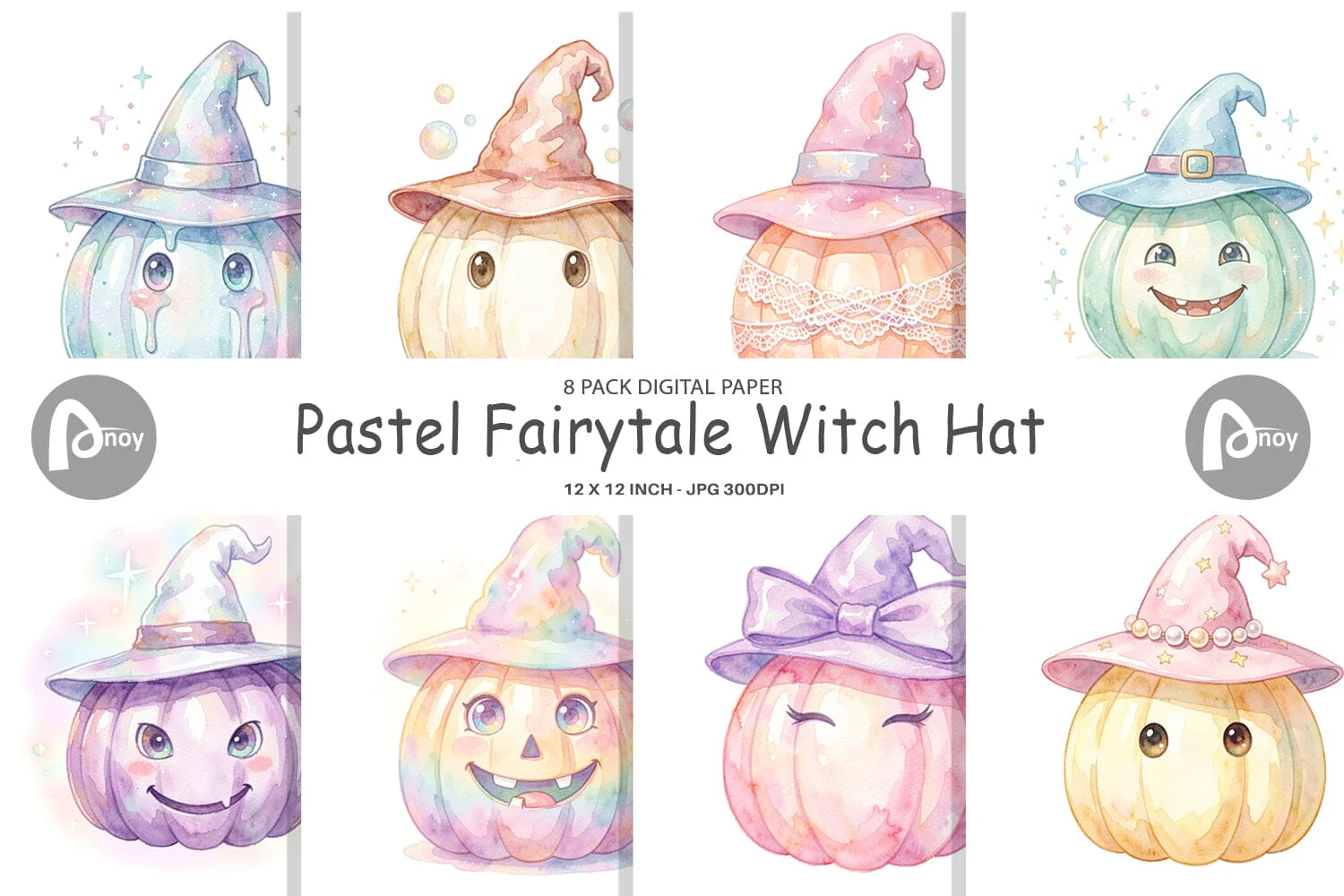 Digital Paper Watercolor Pastel Fairytale Witch Hat
