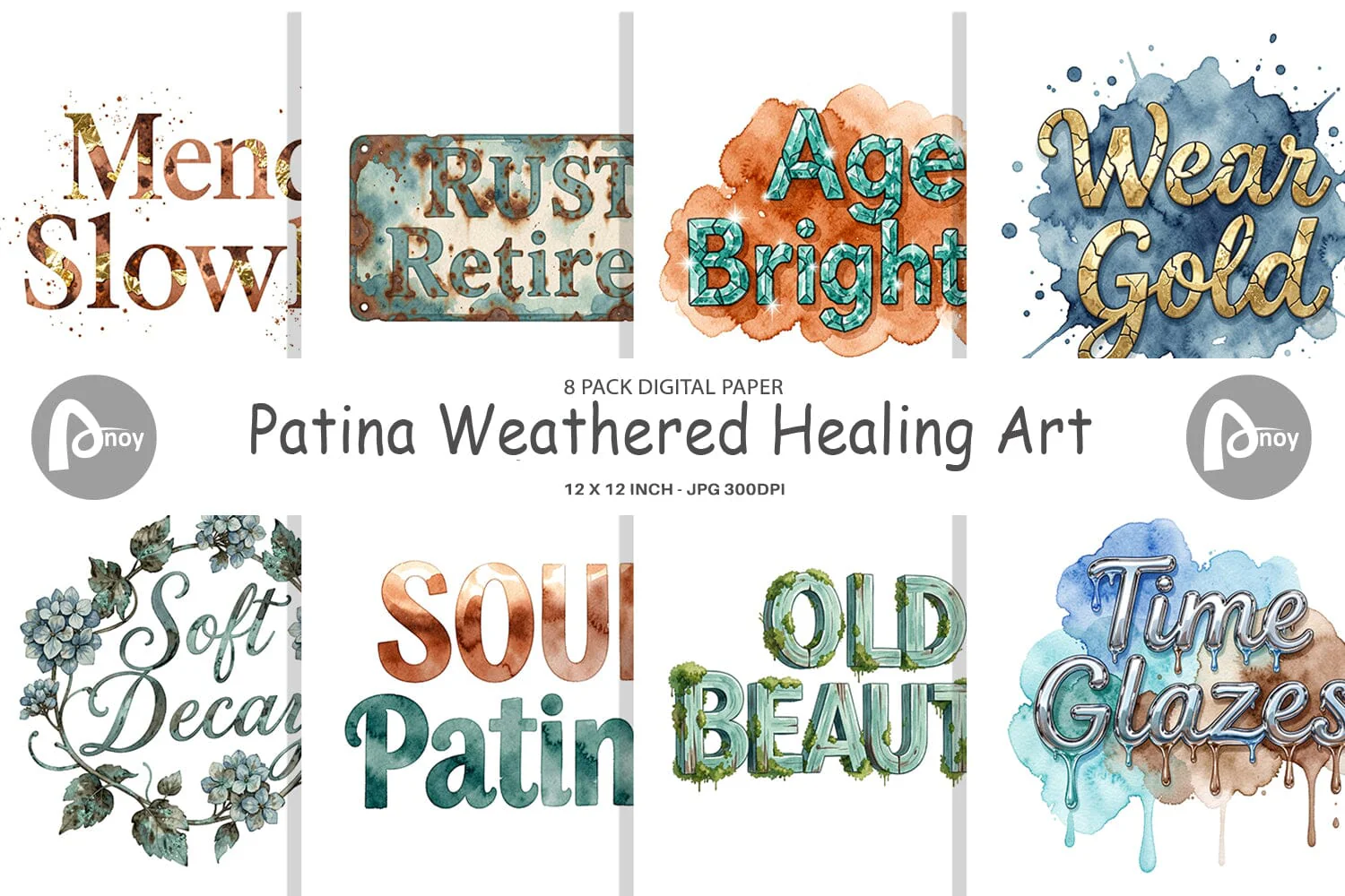 Digital Paper Watercolor Patina Weathered Healing Art