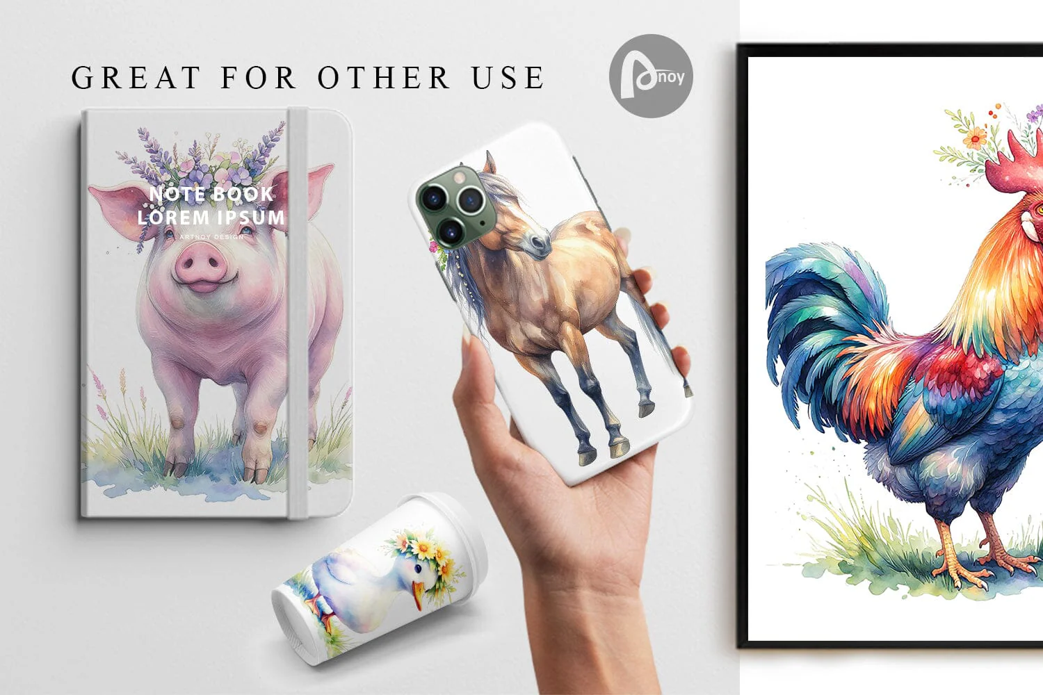 Digital Paper Watercolor Rustic Flower Crown Animal - Image 3