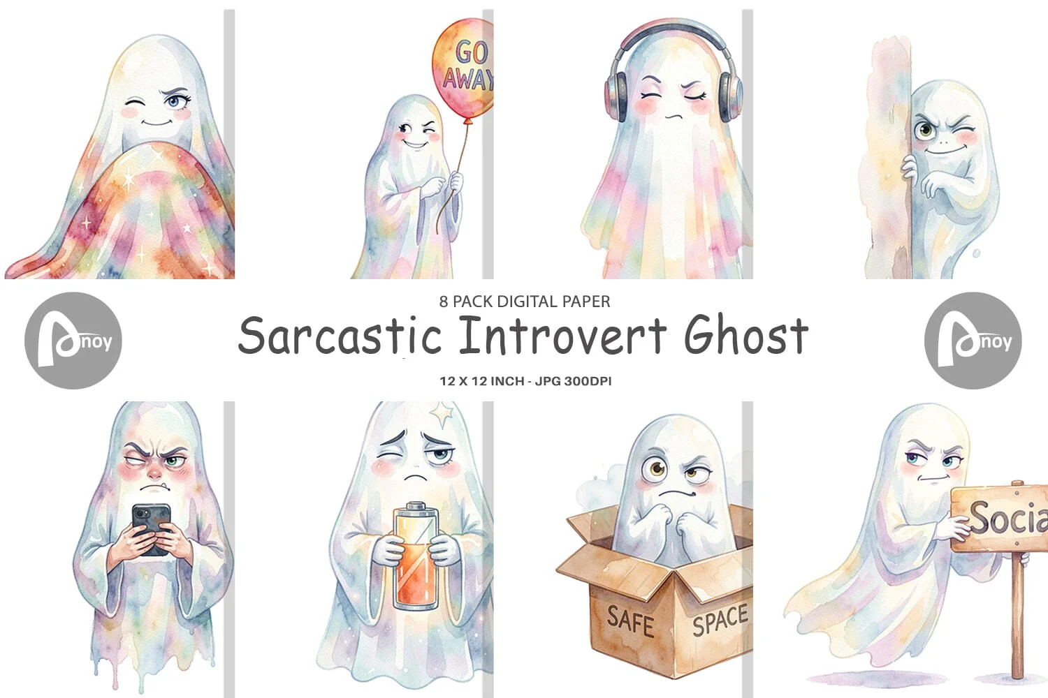 Digital Paper Watercolor Sarcastic Introvert Ghost