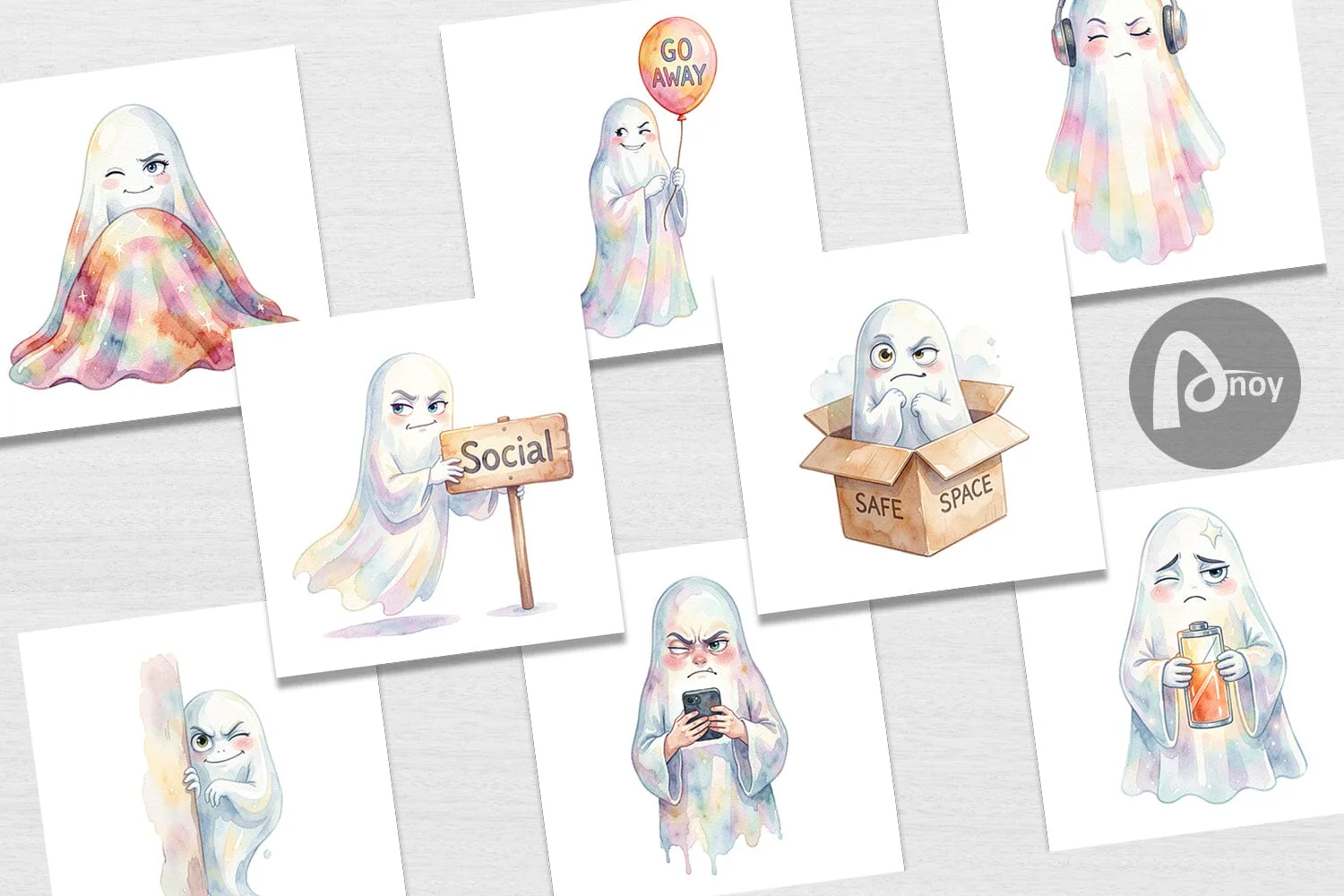 Digital Paper Watercolor Sarcastic Introvert Ghost - Image 2