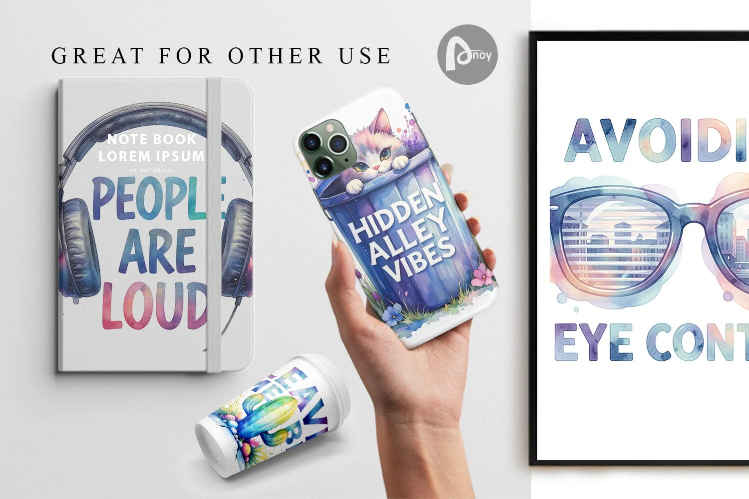 Digital Paper Watercolor Sarcastic Introvert Quotes - Image 3