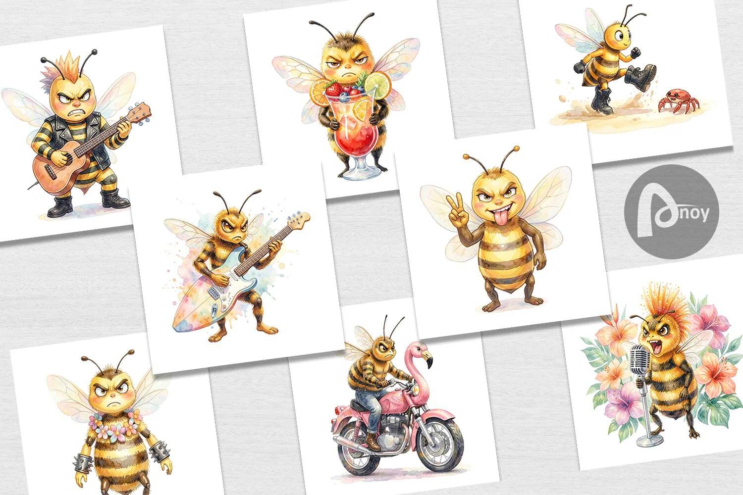 Digital Paper Watercolor Sarcastic Rocker Bee Tropical - Image 2