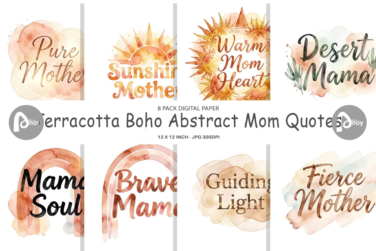 Digital Paper Watercolor Terracotta Boho Abstract Mom Quotes