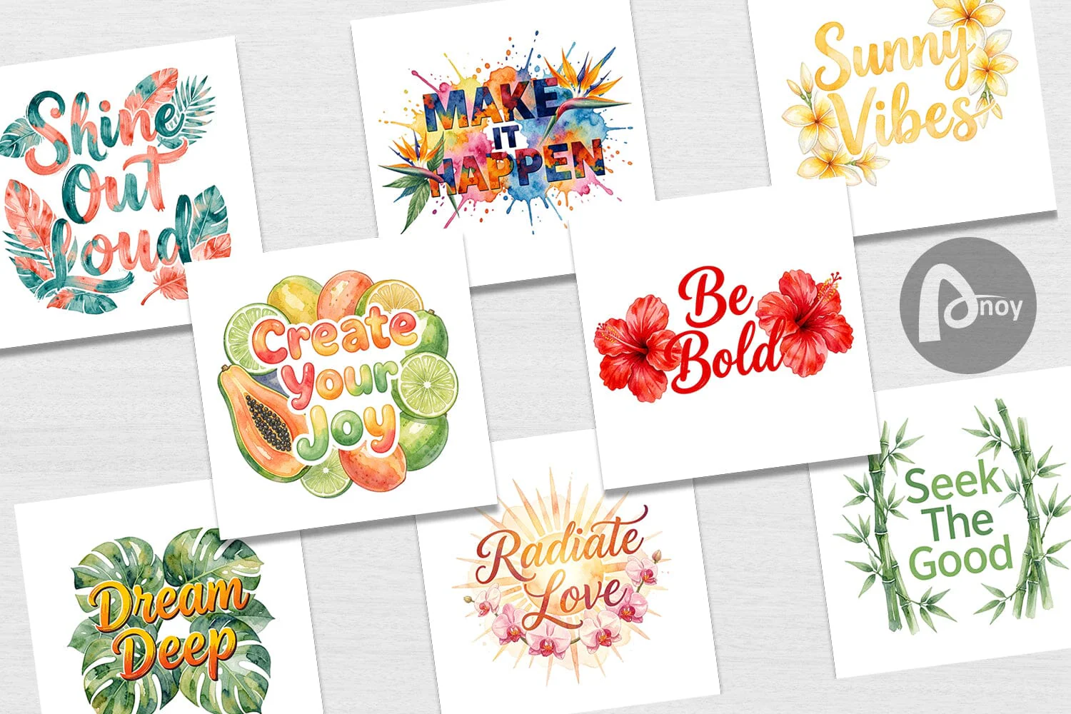 Digital Paper Watercolor Vibrant Tropical Growth Quote - Image 2