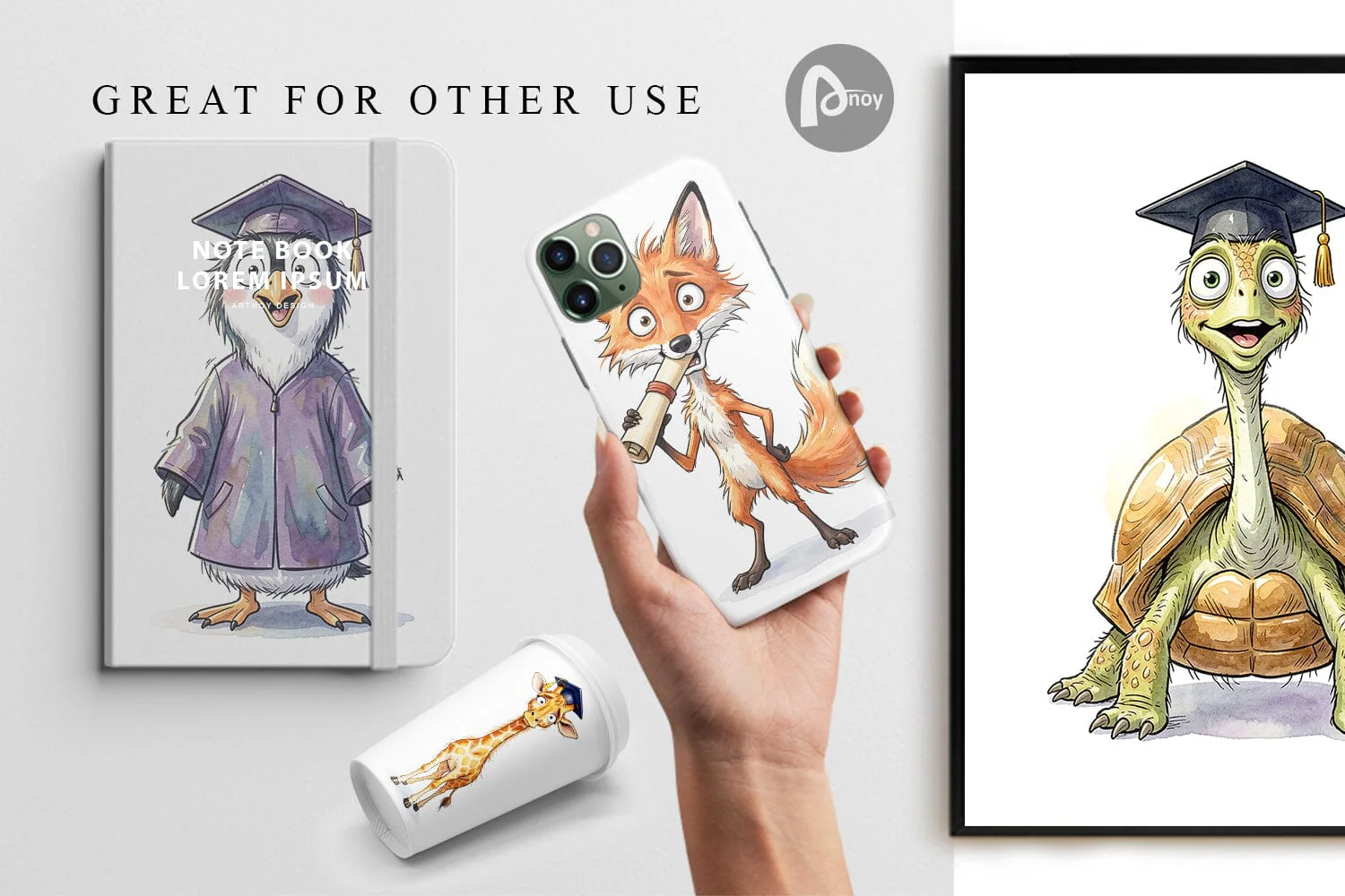 Digital Paper Watercolor Whimsical Animal Graduates - Image 3