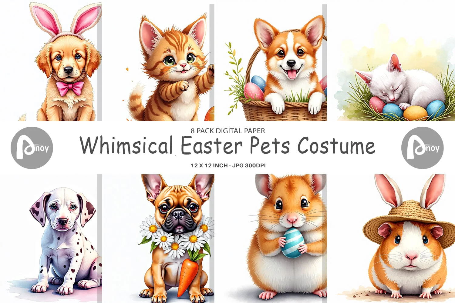 Digital Paper Whimsical Easter Pets