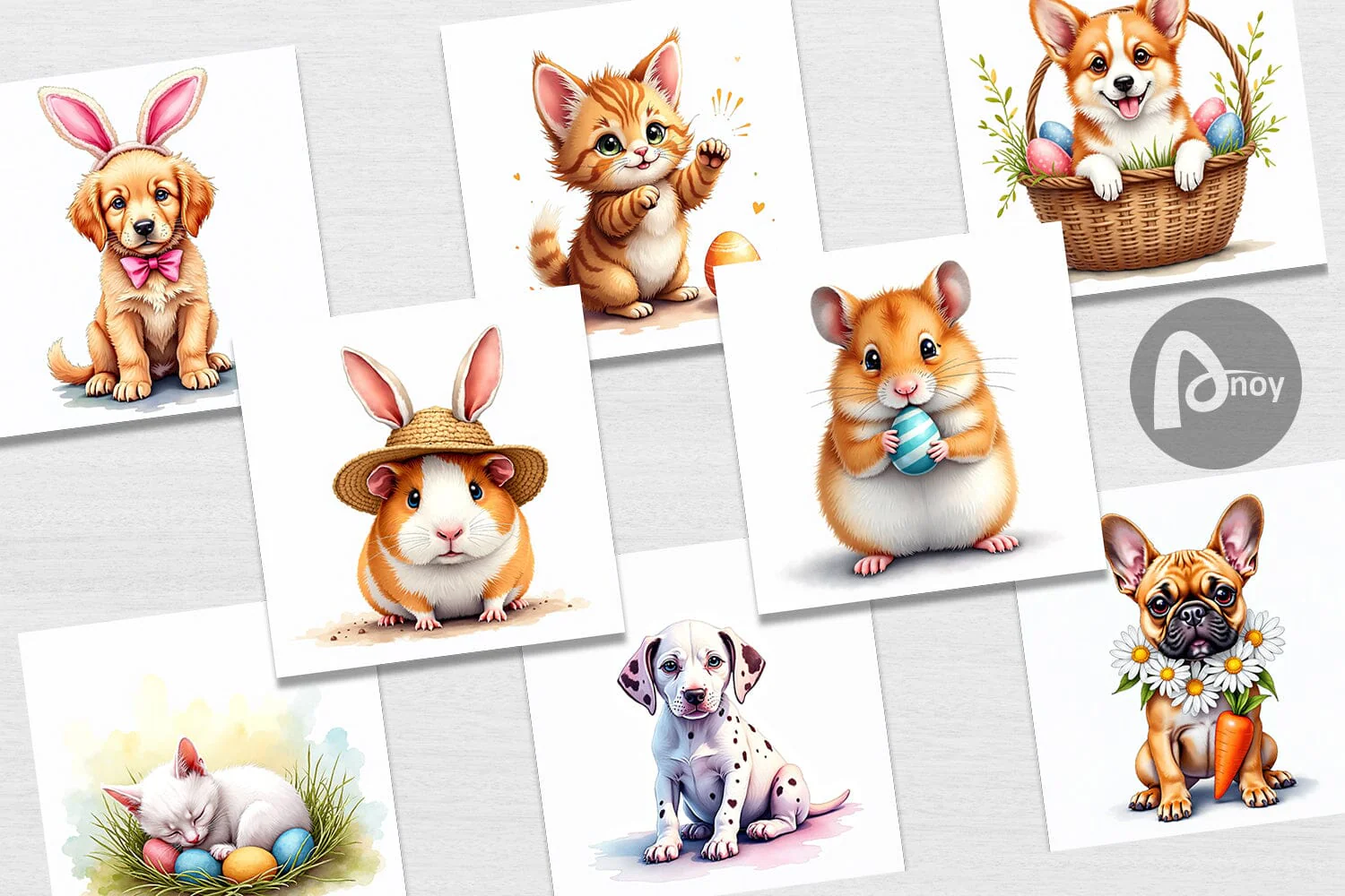 Digital Paper Whimsical Easter Pets - Image 2