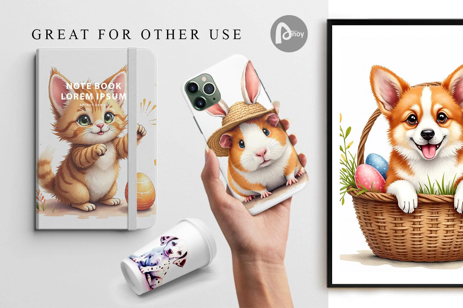 Digital Paper Whimsical Easter Pets - Image 3