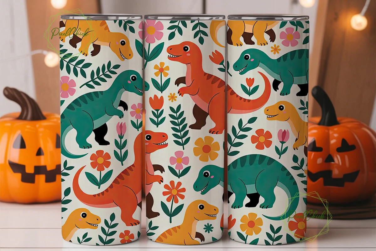 Dinosaur Floral 20oz Tumbler Wrap - Image 2