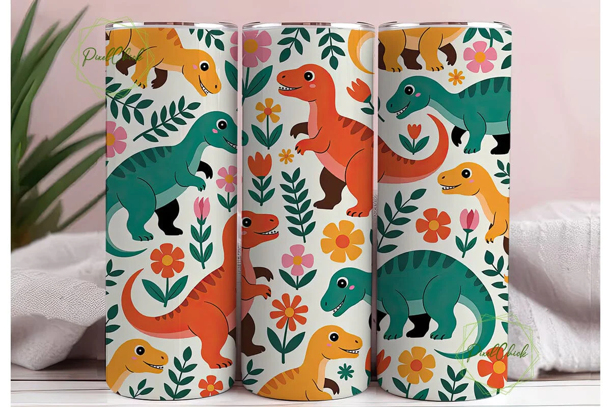 Dinosaur Floral 20oz Tumbler Wrap - Image 3