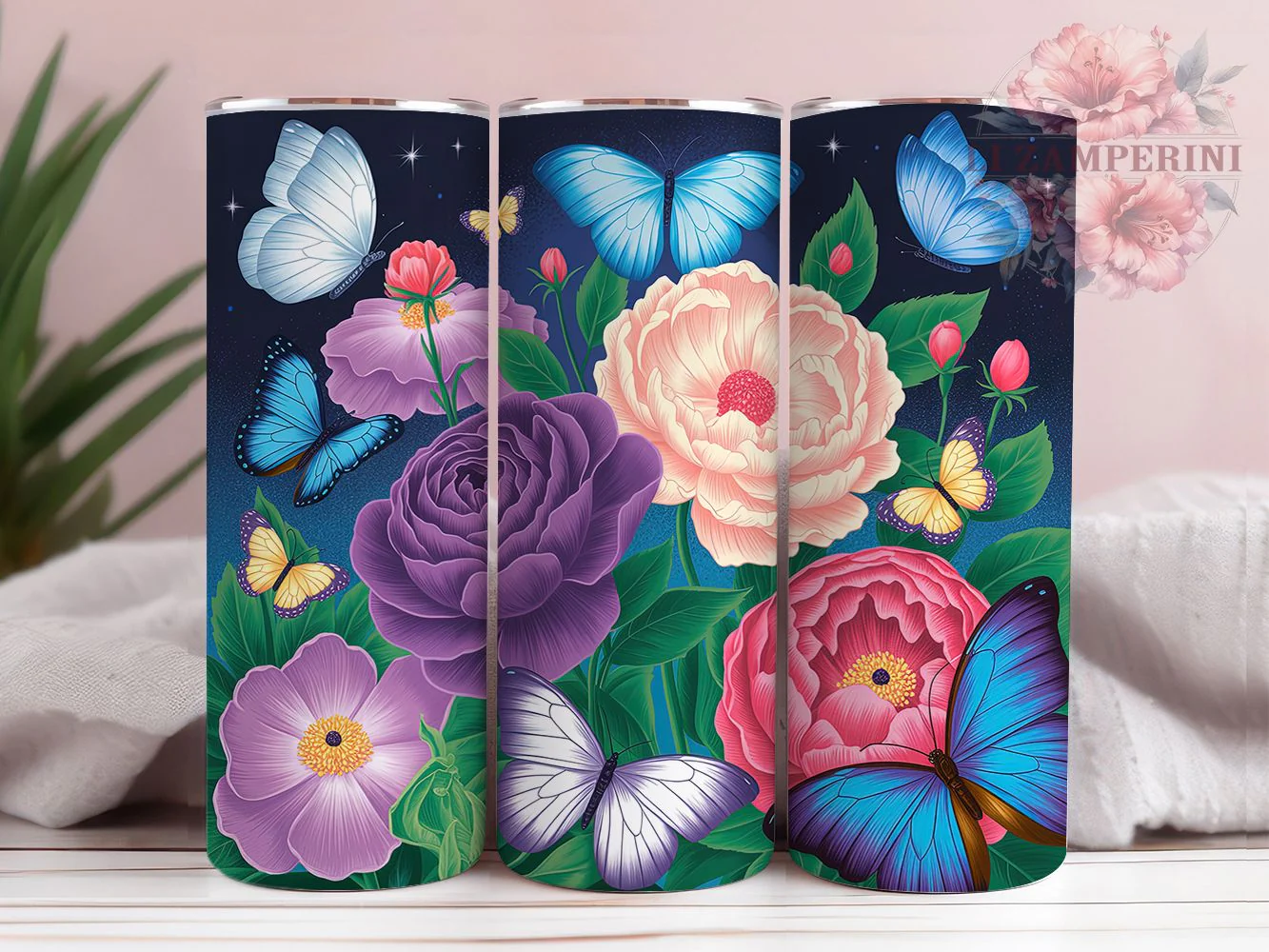 Dreamy Peony Butterfly Tumbler, Glowing Butterfly Tumbler, Peony Floral Wrap, Stylish 20oz Wrap, Sublimation Design, Trendy Gift Idea, Inspirational Nature Tumbler