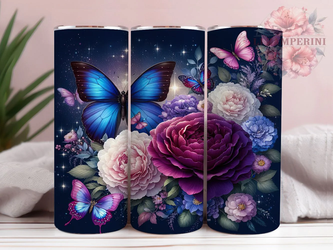 Dreamy Peony Butterfly Tumbler, Glowing Butterfly Tumbler, Peony Floral Wrap, Stylish 20oz Wrap, Sublimation Design, Trendy Gift Idea, Inspirational Nature Tumbler