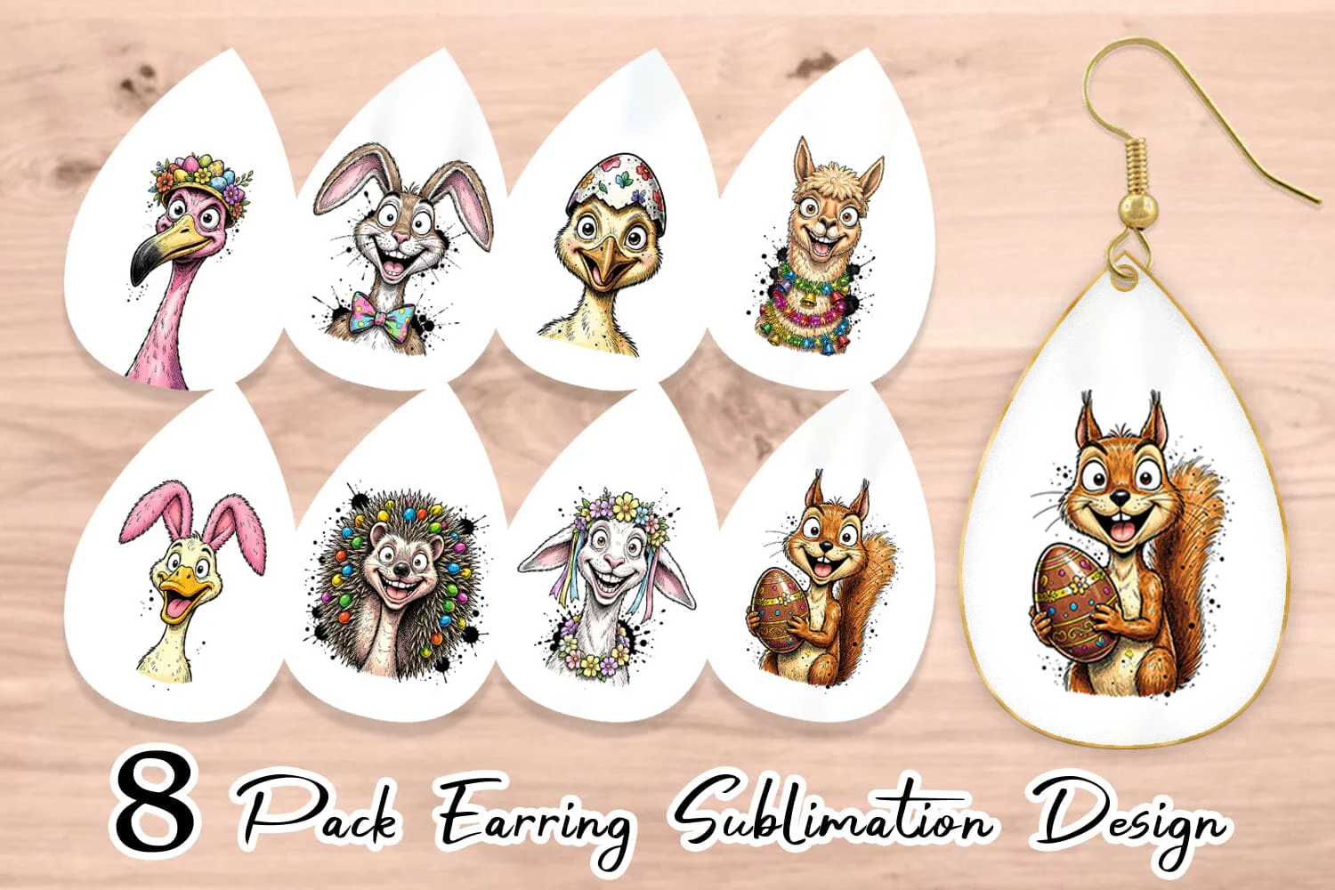 Earring Wacky Easter Animal Portrait