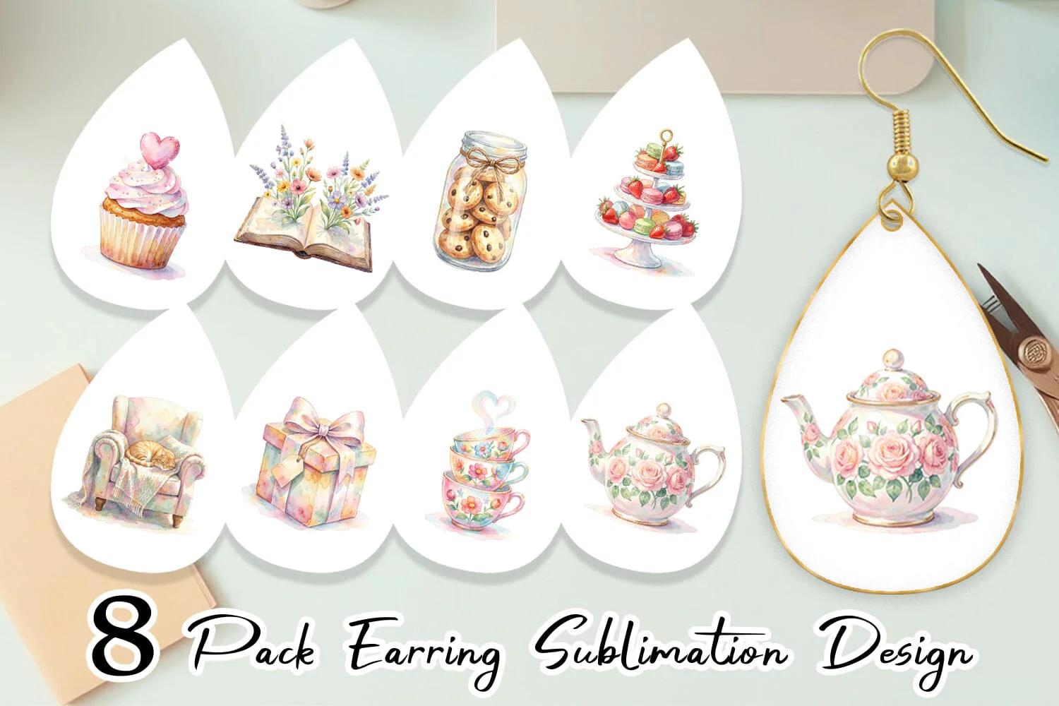 Earring Watercolor Cozy Tea Time Mom Brunch