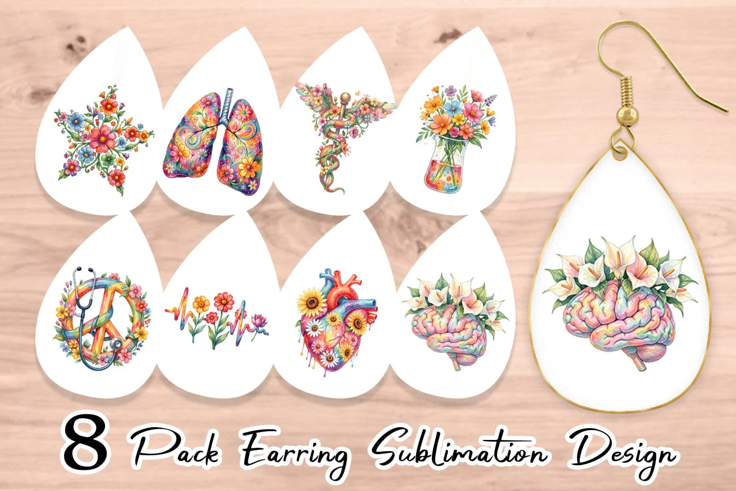 Earring Watercolor Floral Retro Medical Anatomy