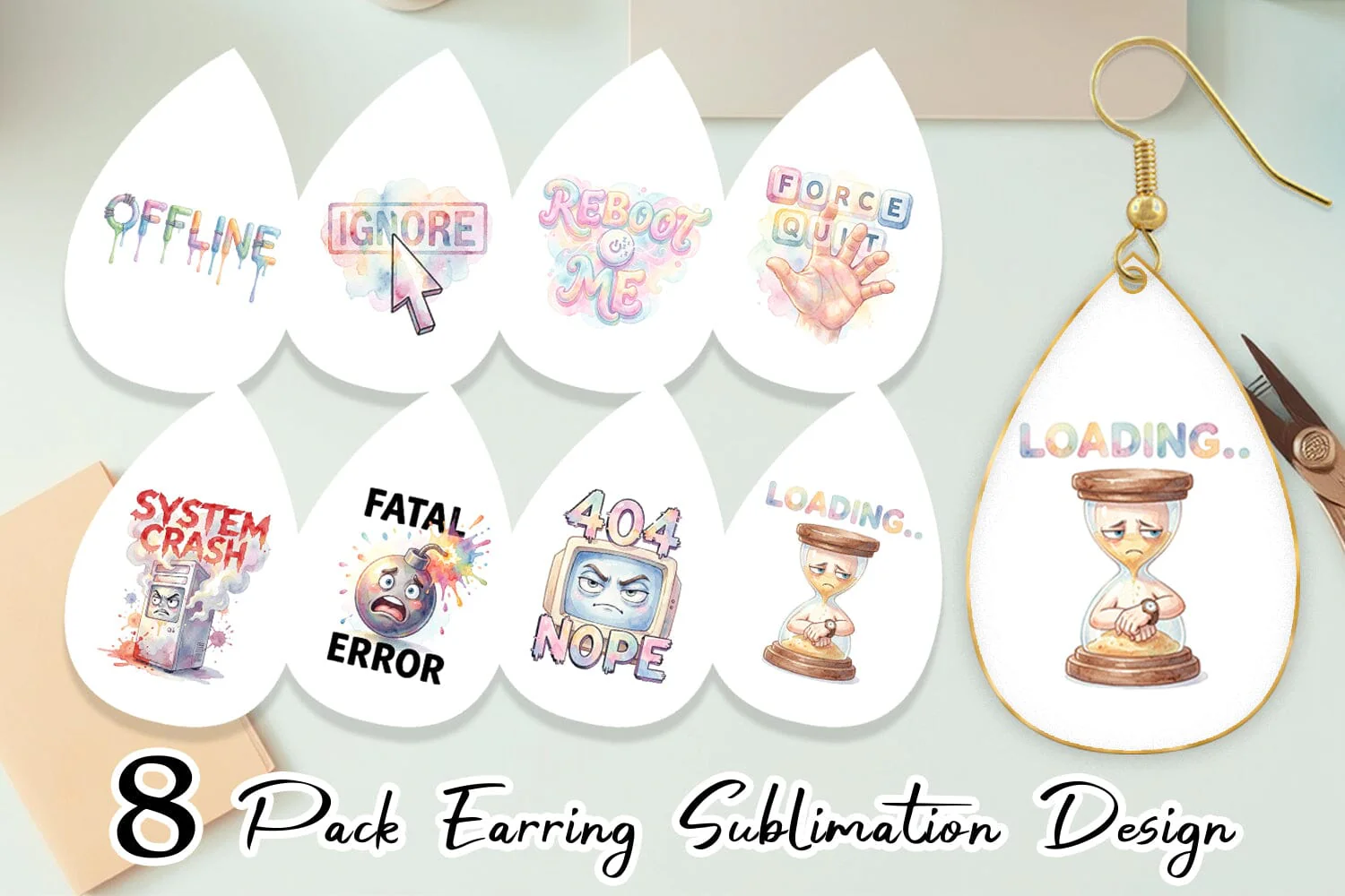Earring Watercolor Funny 90s Tech Quotes
