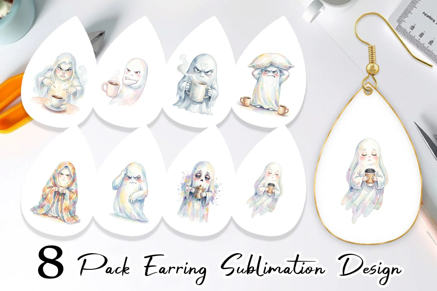 Earring Watercolor Funny Grumpy Morning Ghost