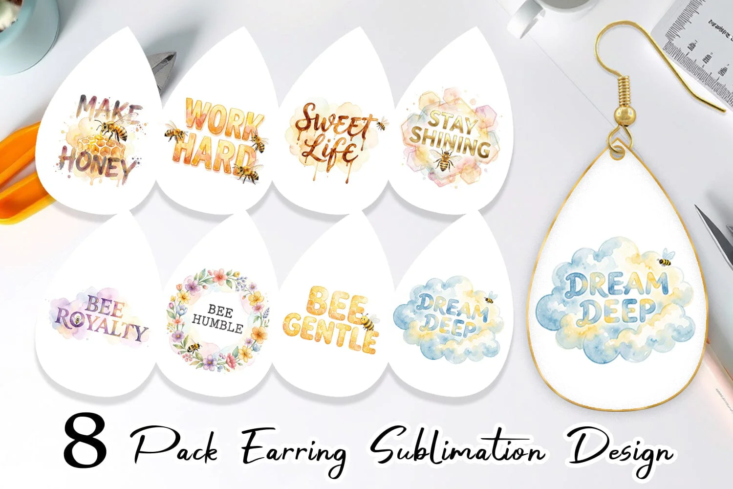 Earring Watercolor Honeycomb Bee Motivation Quotes