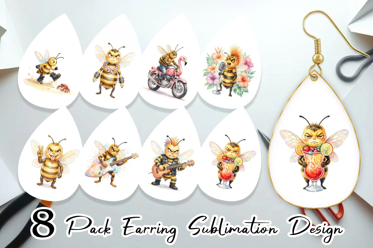 Earring Watercolor Sarcastic Rocker Bee Tropical