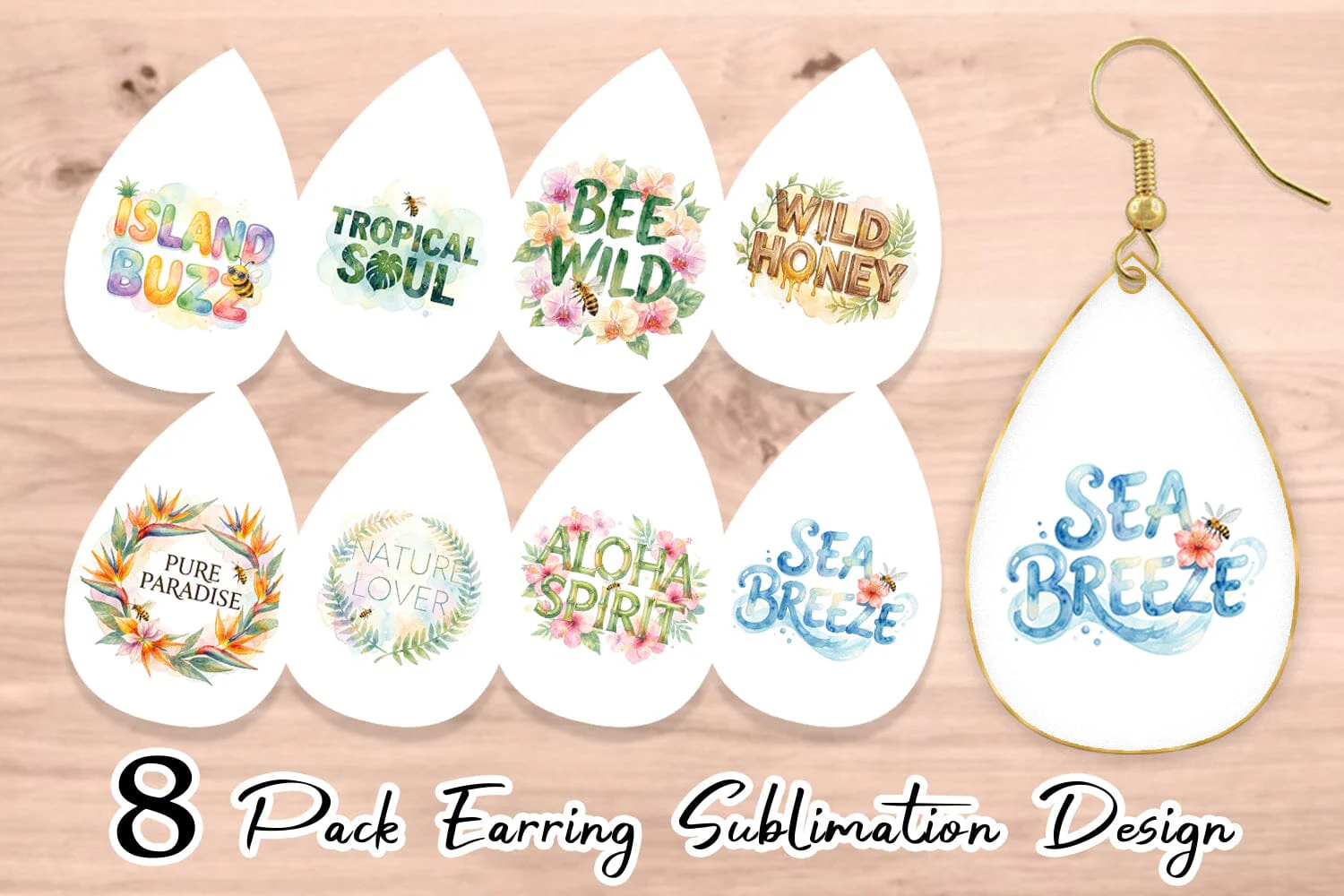 Earring Watercolor Tropical Aloha Bee Quotes