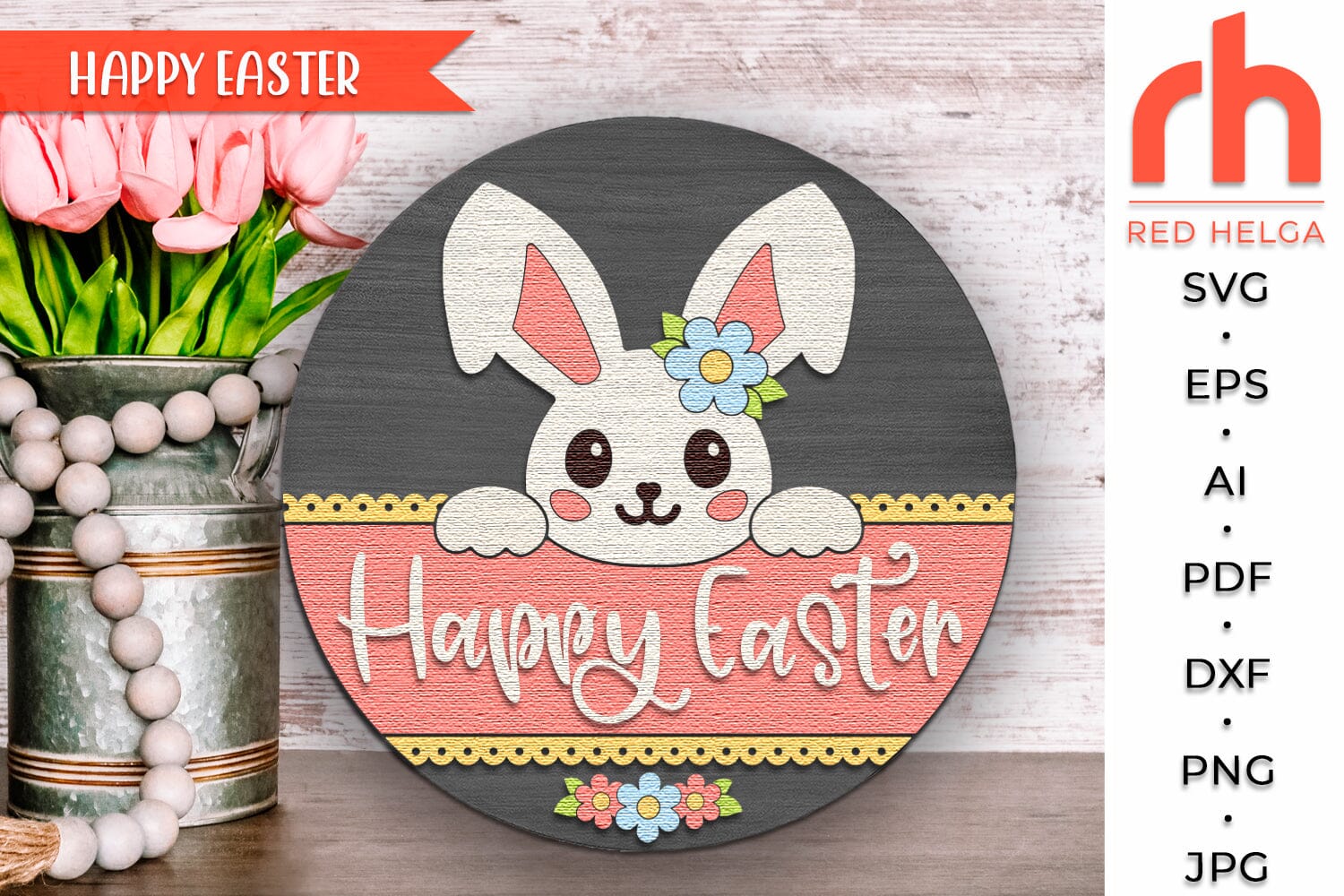 Easter Bunny Door Sign SVG, Spring Hanger Cut File, Cute Rabbit - Image 3