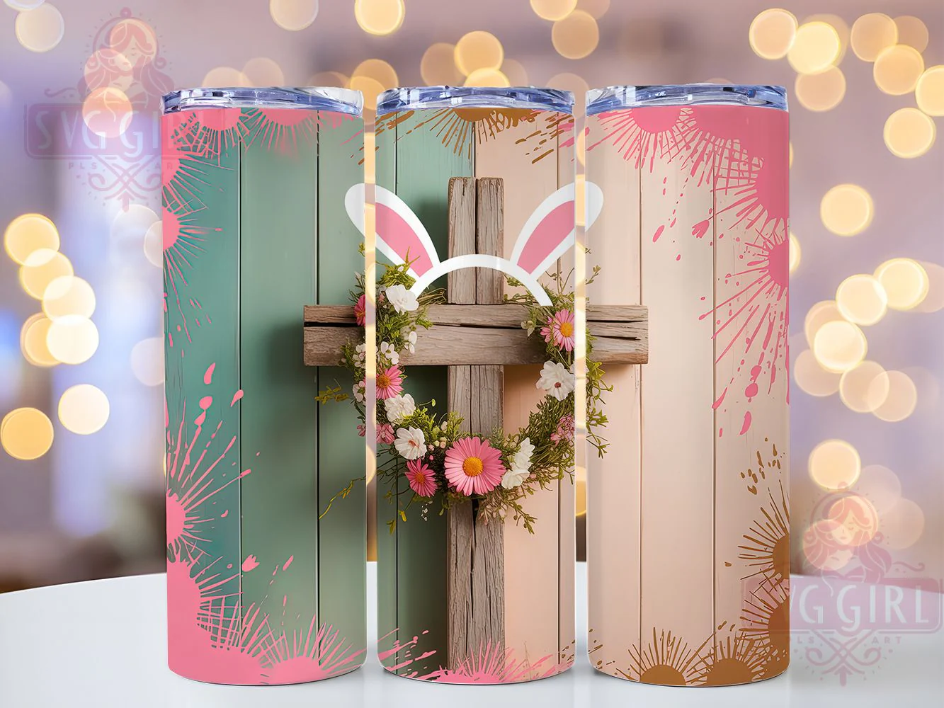 Easter Bunny Ear Cross Tumbler, Christian Cross Tumbler, Floral Faith Wrap, Stylish 20oz Wrap, Sublimation Design, Trendy Gift Idea, Inspirational Easter Tumbler