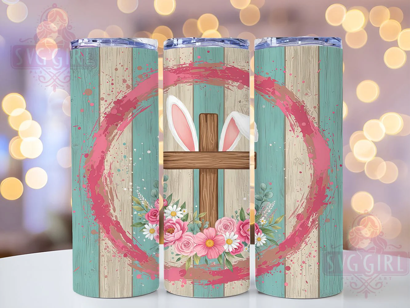 Easter Bunny Ear Cross Tumbler, Christian Cross Tumbler, Floral Faith Wrap, Stylish 20oz Wrap, Sublimation Design, Trendy Gift Idea, Inspirational Easter Tumbler