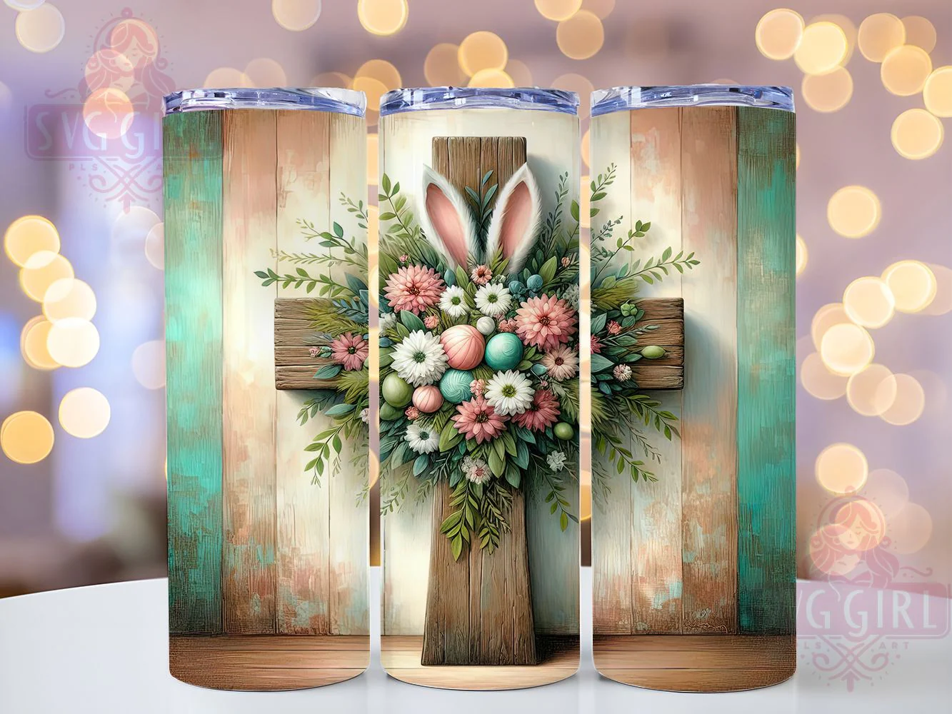 Easter Bunny Ear Cross Tumbler, Christian Cross Tumbler, Floral Faith Wrap, Stylish 20oz Wrap, Sublimation Design, Trendy Gift Idea, Inspirational Easter Tumbler