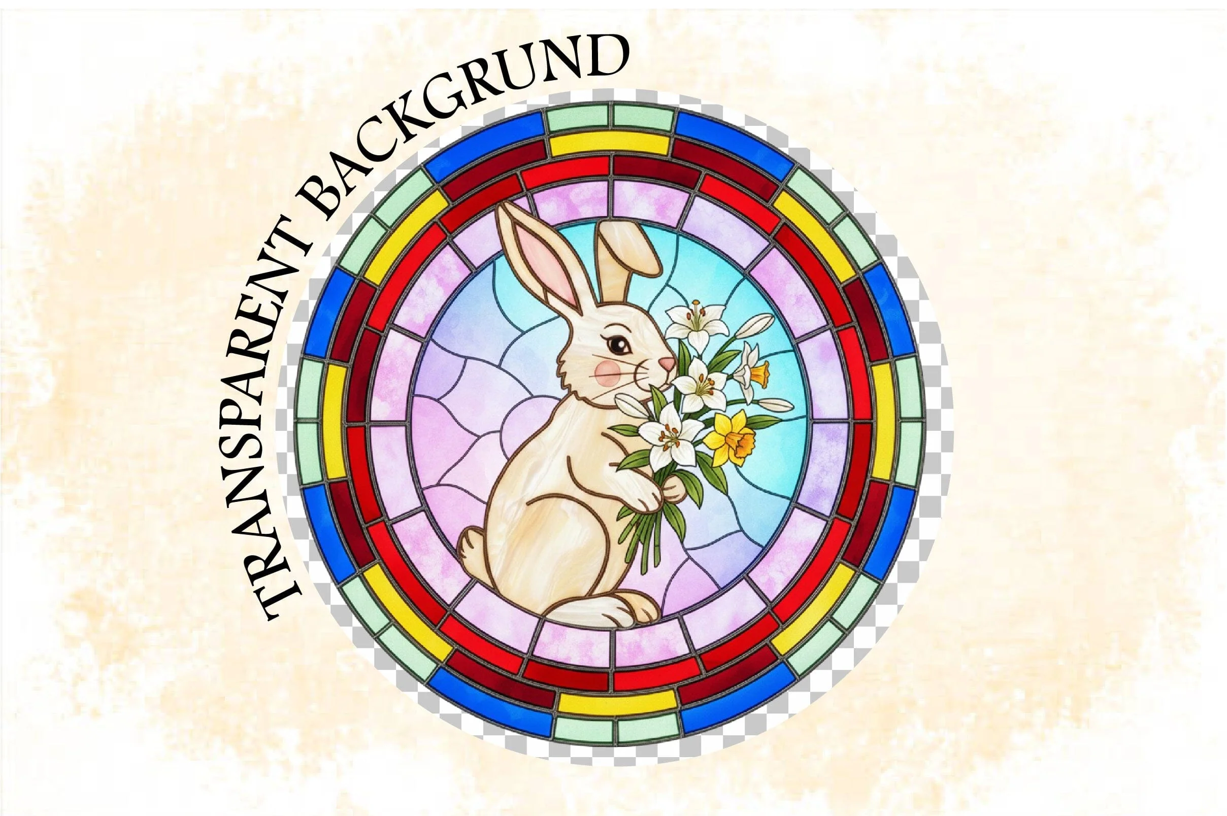 Easter Bunny Stained Glass Clipart  Bundle. - Image 4